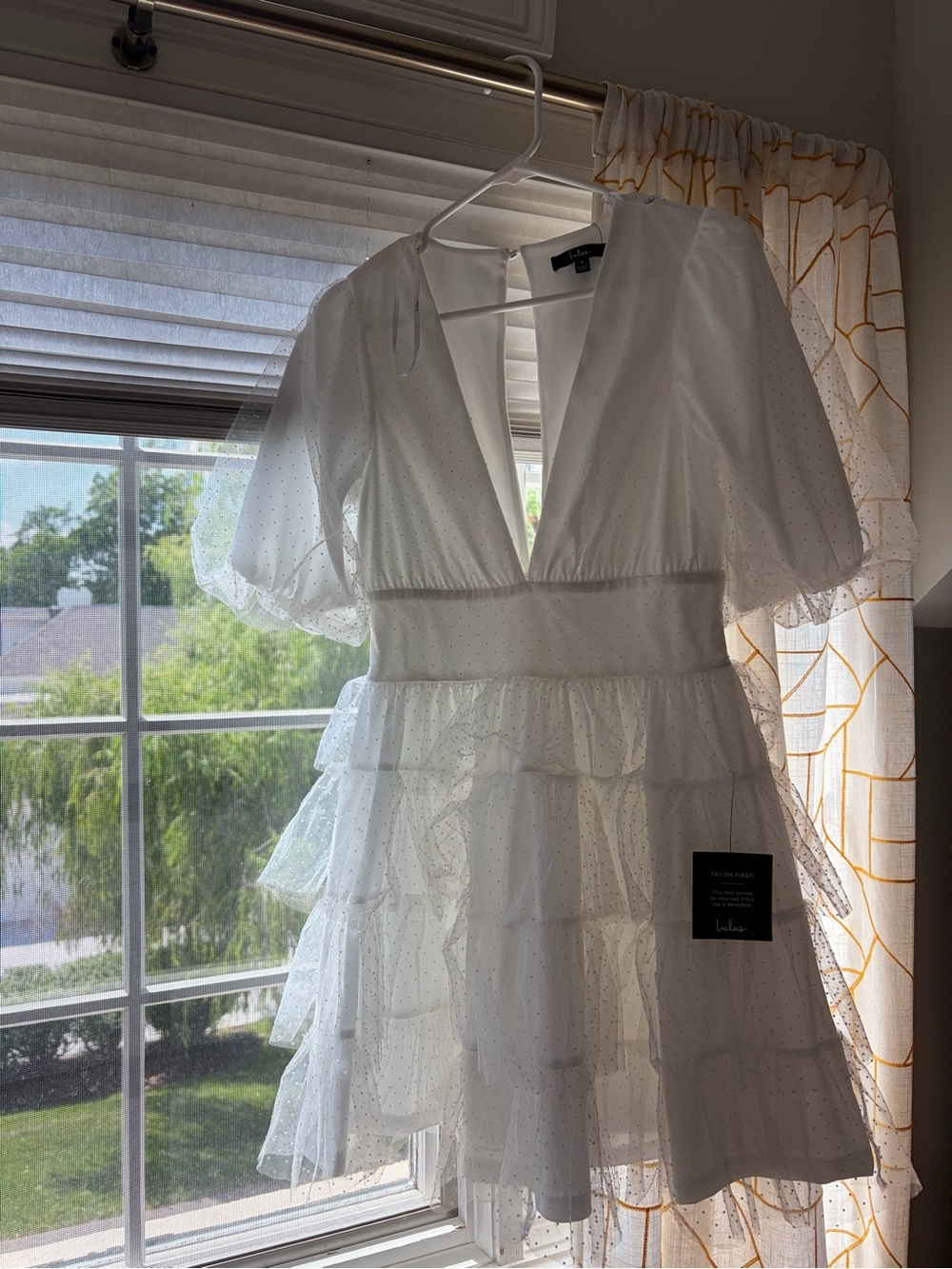 Lulu's White Deep V Ruffle Tiered Mini Dress